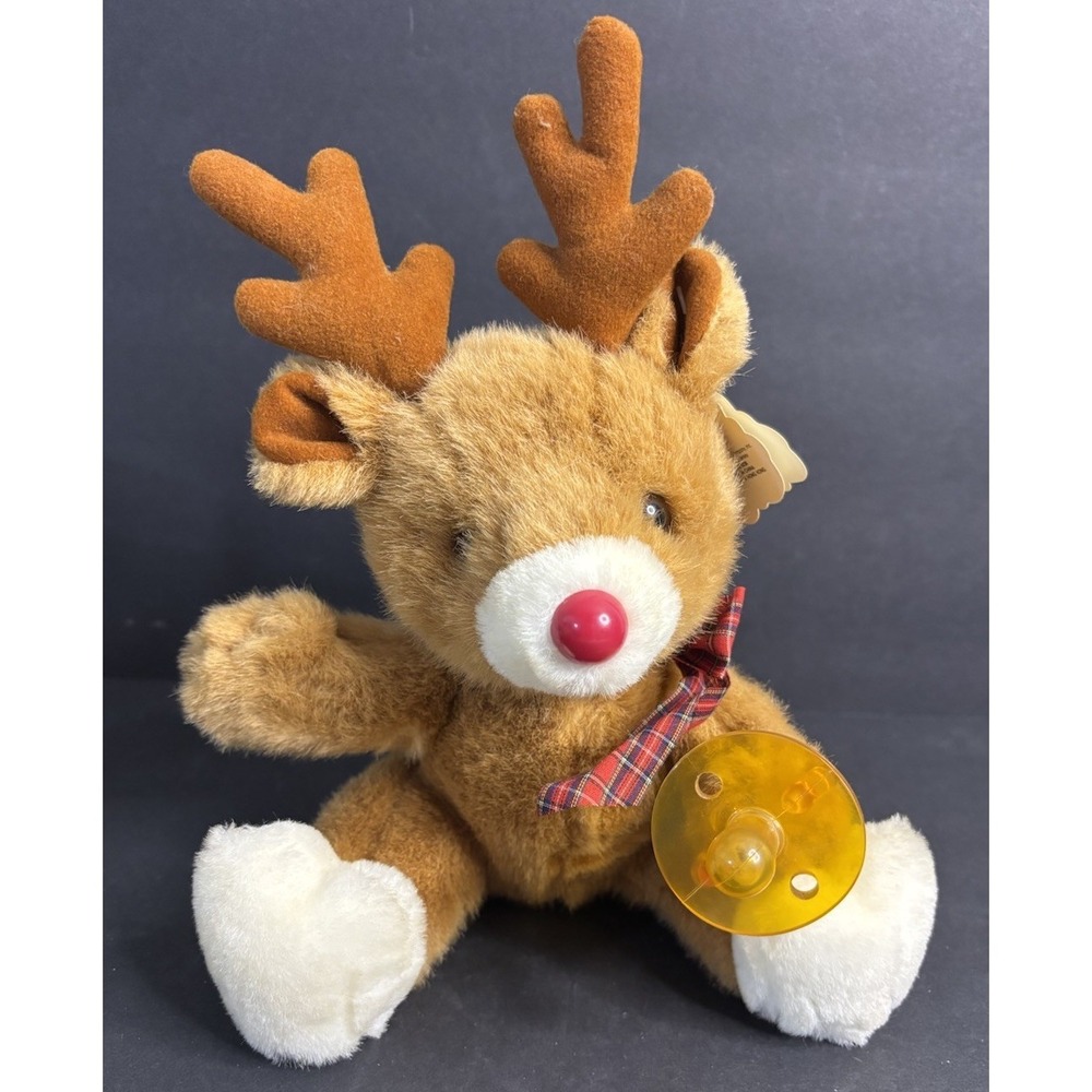 Russ Rufus Bear Christmas Rudolf Red Nosed Reindeer with Pacifier 10" with Tags